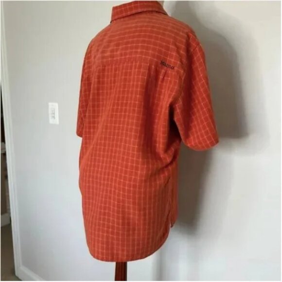 Marmot Orange Window Pane Short Sleeve Shirt Button Down Size Large - Picture 5 of 8
